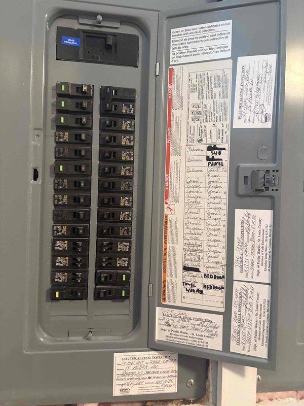 Responded to service call for non-functioning ceiling fan in living room and request for new outlet installation in garage. Upon arrival, inspected electrical panel to verify circuit availability and proper breaker operation for both locations. Assessed existing wiring infrastructure and confirmed adequate power distribution capacity for requested work. Troubleshot ceiling fan circuit to identify malfunction source, examining connections at fixture location and verifying proper voltage supply. Evaluated garage electrical system to determine optimal placement and circuit routing for new outlet installation per code requirements.