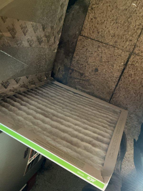 Performed comprehensive cooling system tune-up on 1-year-old Lennox air conditioning unit with no reported operational issues. Completed full system inspection including condenser unit evaluation, refrigerant level verification, electrical component testing, and airflow assessment. Filter inspection revealed heavy dust and debris accumulation requiring replacement to maintain optimal system performance and indoor air quality.