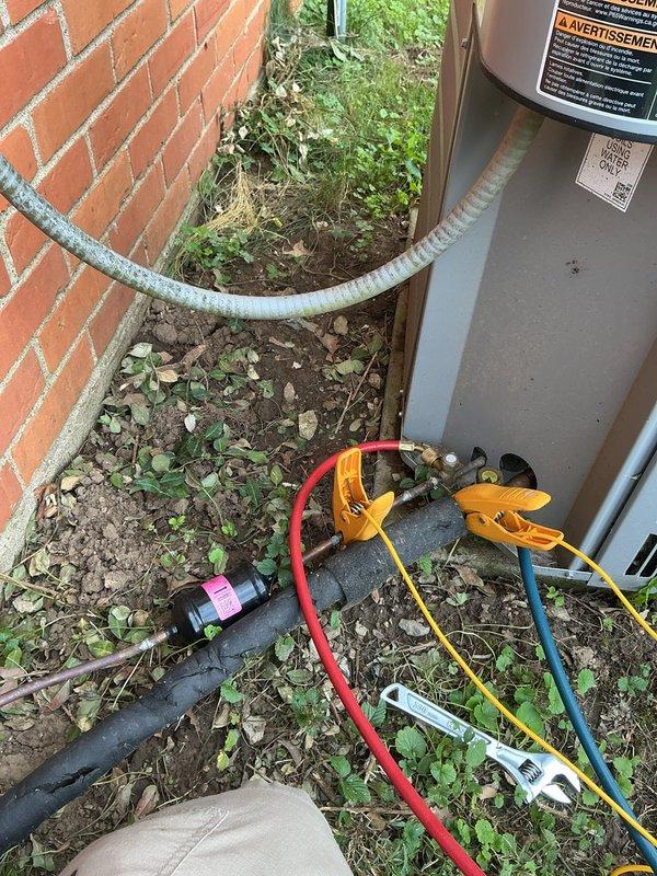 Responded to evening service call for newly installed system experiencing uneven cooling and inconsistent room temperatures. Performed diagnostic evaluation on ground-mounted unit located at rear of property. Connected manifold gauges to verify refrigerant charge and system pressures on recently commissioned equipment. Inspected air handler and replaced heavily soiled air filter that was restricting airflow. Advised customer on proper filter maintenance schedule and confirmed system operational parameters within manufacturer specifications.