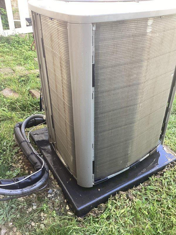 Completed comprehensive cooling season tune-up on a 3-year-old Lennox system. Performed full system inspection, cleaned condenser coils with significant dirt and debris accumulation on exterior panels, checked refrigerant charge and pressures, tested electrical components and capacitors, verified proper airflow and thermostat operation. Unit operating within manufacturer specifications upon completion, with improved efficiency after exterior cleaning and standard maintenance procedures.