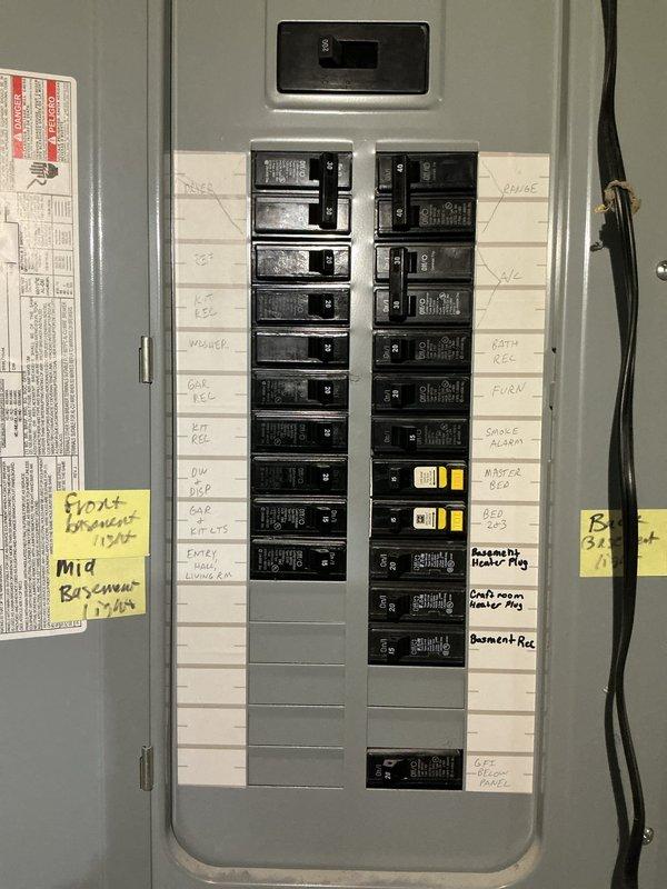 Conducted comprehensive electrical estimate for fixture installation and assessment. Documented existing electrical infrastructure including main circuit breaker panel with dual columns of breakers serving various circuits (bathroom receptacles, oven, master bath, bedrooms, and alarm system), exterior utility meter assembly with digital readout, and associated conduit routing. Photographed panel configuration, labeling system, and exterior meter installation to develop accurate scope of work for proposed fixture upgrades.