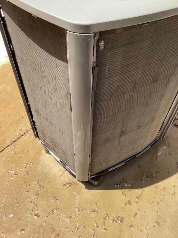 # HVAC Cooling System Tune-Up Completed

Performed comprehensive seasonal cooling maintenance on a 7-year-old outdoor condenser unit and associated air handling system. Inspected and evaluated air filter condition within the indoor air handler, confirming proper installation and adequate filtration performance. Conducted thorough examination of outdoor condenser unit including coil surfaces, which showed moderate accumulation of environmental debris on protective mesh panels. Assessed condenser pad condition and noted typical weathering consistent with outdoor installation. Verified all mechanical components, electrical connections, and refrigerant system parameters were within manufacturer specifications. Unit tested and confirmed operational for cooling season.