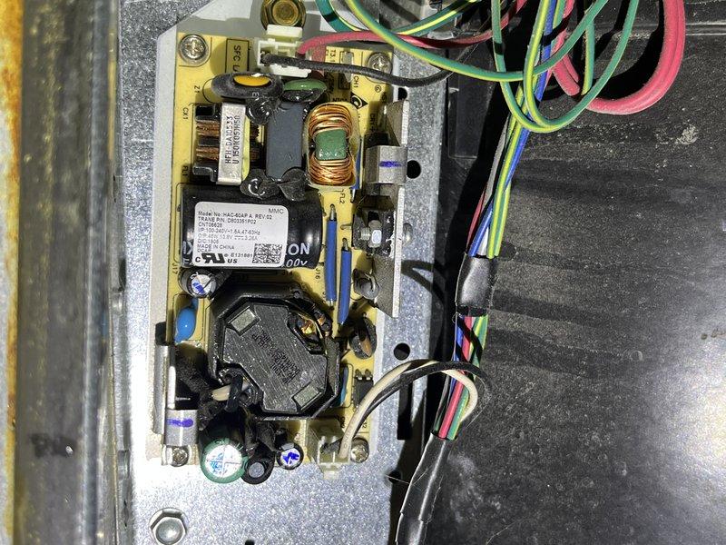 Responded to customer report of AC and furnace fan intermittently locking up with audible noise requiring immediate shutoff, occurring three times over two weeks. Performed comprehensive system inspection of 10-year-old equipment installed in 2016. Upon examination, identified control board as potential source of intermittent fan motor lockup. Removed and inspected integrated furnace control (IFC) board, documenting visible components including relay contacts, capacitors, and inductor coils for evidence of failure or heat damage. Verified wire connections and checked for loose terminals or signs of arcing. Photographed control board assembly showing all electronic components, wiring harness, and mounting configuration for diagnostic reference. Assessed relay operation and power supply circuits to determine if board replacement necessary to prevent complete system failure. Provided customer with findings regarding control board condition and recommended corrective action to resolve inte