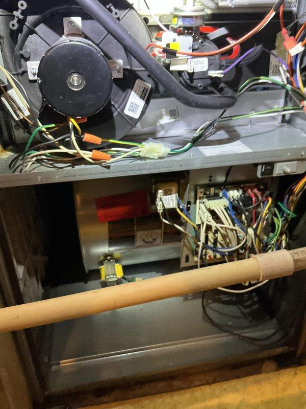 Completed comprehensive cooling system tune-up on 9-year-old outdoor AC unit. Performed standard maintenance protocol including inspection of blower motor assembly, verification of electrical connections and wiring harness integrity, and assessment of thermostat operation. All components found operating within normal parameters with system responding properly to thermostat commands at time of service completion.