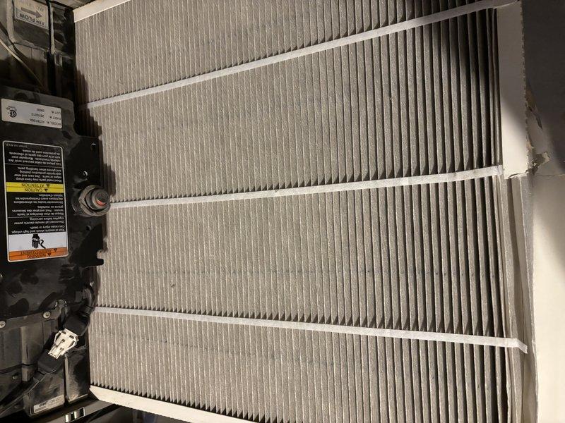Responded to no airflow complaint on recently installed A/C system. Upon inspection, found air filter improperly installed or obstructed, preventing adequate airflow through the unit. Corrected filter installation, verified proper system operation, and confirmed adequate airflow restored to living space.
