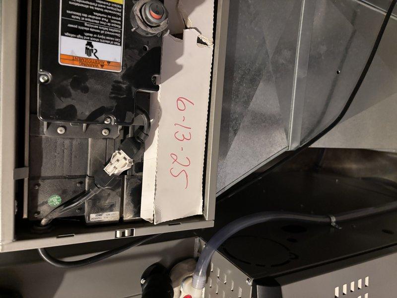 Responded to no airflow complaint on recently installed A/C system. Upon inspection, found air filter improperly installed or obstructed, preventing adequate airflow through the unit. Corrected filter installation, verified proper system operation, and confirmed adequate airflow restored to living space.
