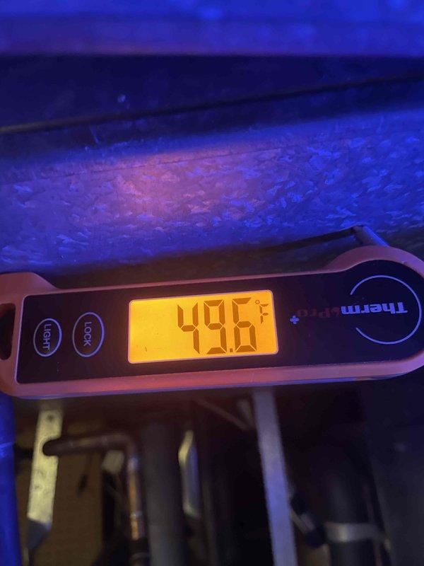 Responded to callback for insufficient cooling with indoor temperature at 80°F on 10-year-old backyard unit. Performed system diagnostics and verified supply air temperature at 49.6°F and return air temperature at 12.3°F, confirming proper temperature split and adequate cooling capacity. System operating within normal parameters at time of inspection.
