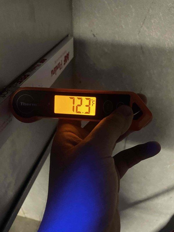 Responded to callback for insufficient cooling with indoor temperature at 80°F on 10-year-old backyard unit. Performed system diagnostics and verified supply air temperature at 49.6°F and return air temperature at 12.3°F, confirming proper temperature split and adequate cooling capacity. System operating within normal parameters at time of inspection.