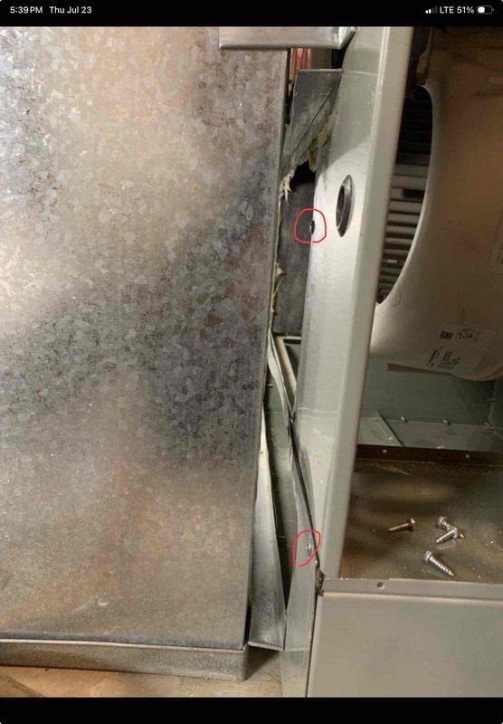 Responded to service call for furnace with air filter access issue stemming from improper 2018 installation. Upon inspection, identified and removed obstructing screw from air handler cabinet that was preventing filter door from opening correctly. Corrected cabinet panel alignment and verified proper clearance for filter removal and replacement. Inspected internal components including blower motors, control board, and wiring harness—all found in satisfactory operating condition with no signs of damage or excessive wear. Noted significant dust accumulation on existing filter, which was addressed. Tested filter door operation multiple times to ensure smooth access for future maintenance. System operational and filter access fully restored.