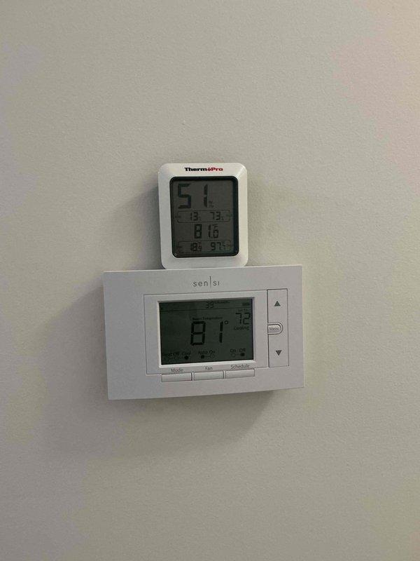 Responded to service call for intermittent heating and cooling operation. Successfully replaced malfunctioning Sensi thermostat with new unit from van stock. Verified proper system operation and temperature control functionality upon completion, with unit displaying correct temperature readings and responding appropriately to thermostat commands.