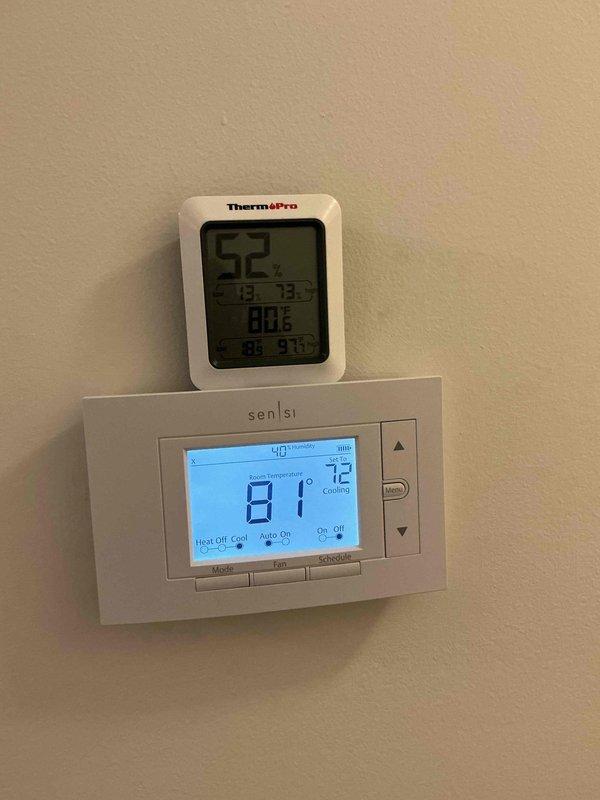Responded to service call for intermittent heating and cooling operation. Successfully replaced malfunctioning Sensi thermostat with new unit from van stock. Verified proper system operation and temperature control functionality upon completion, with unit displaying correct temperature readings and responding appropriately to thermostat commands.