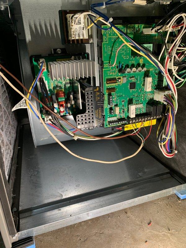Responded to no cooling complaint on 13-year-old Lennox system affecting entire home. Upon arrival, performed diagnostic evaluation of unit and control systems. Inspected control board assembly and electrical components within equipment cabinet, verifying proper connections and functionality of PCB circuits, transformers, and wiring harnesses. Assessed air filter condition, noting clean 16x25x4 pleated media filter in place with adequate airflow. Completed system diagnostics and restored cooling operation to residence.
