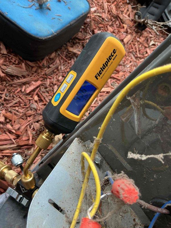 Responded to no-cooling call and replaced failed compressor (model SDA025C1CPZ) and TXV on outdoor condensing unit. Verified proper refrigerant pressures using digital manifold gauges and confirmed system operation upon completion. Documented old and new compressor faceplates per protocol and retained failed compressor for warranty processing.