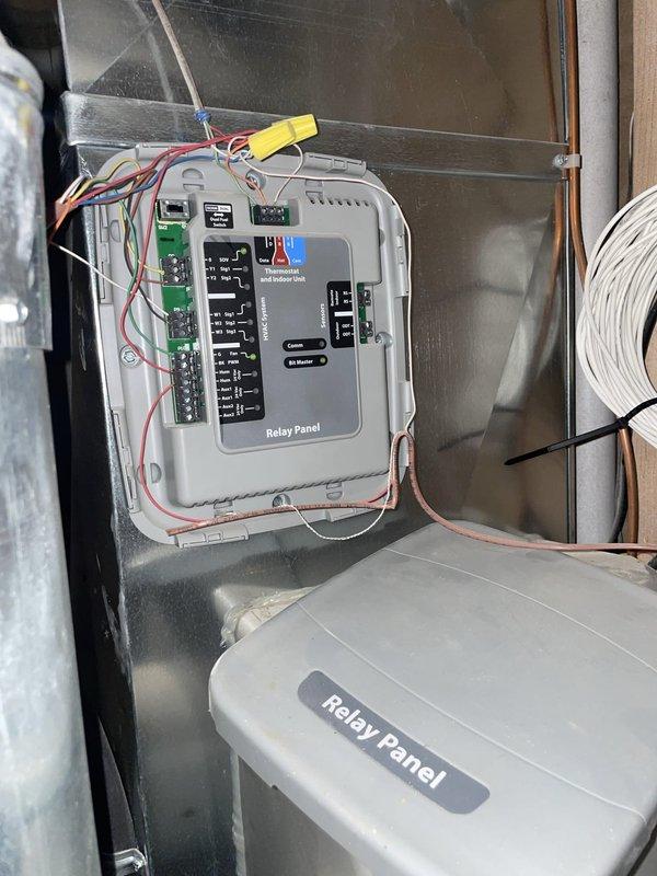 Responded to no cooling call on 10-year-old air conditioning system. Upon arrival, performed diagnostic evaluation of electrical components including relay panel and circuit breaker panel. Inspected relay panel wiring connections, terminal blocks, and internal circuitry for proper operation. Verified circuit breaker functionality and electrical supply to HVAC equipment. Documented system conditions with photos of relay panel assembly and electrical distribution panel. Restored cooling operation to residential air conditioning system serving entire home.