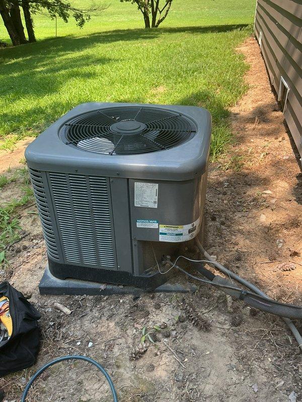 Responded to no cooling call on Rheem condensing unit. Upon arrival, found unit completely non-operational with no power to outdoor condenser. Performed diagnostic inspection of electrical components, refrigerant lines, and control systems. Identified failed contactor preventing compressor and fan motor operation. Replaced defective contactor, restored power to unit, and verified proper startup sequence. System now operating within manufacturer specifications with normal cooling cycle restored.