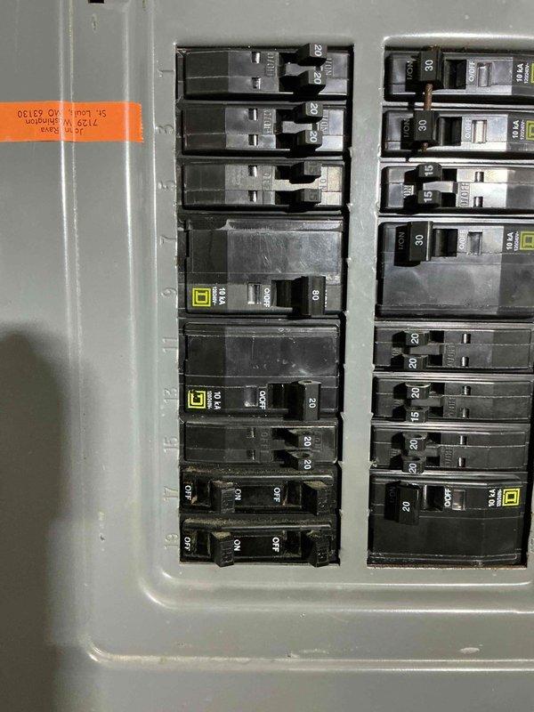 Responded to service call for new breaker installation required for HVAC unit. Installed appropriately-rated circuit breaker in existing Square D electrical panel to provide dedicated circuit for heating and cooling equipment. Verified proper wire sizing, made secure connections to bus bar and load wiring, and confirmed breaker operation. Panel contained mix of single-pole and double-pole breakers with various amperage ratings; new breaker installed in available slot following manufacturer specifications and NEC requirements. All connections torqued to specification and panel secured upon completion.