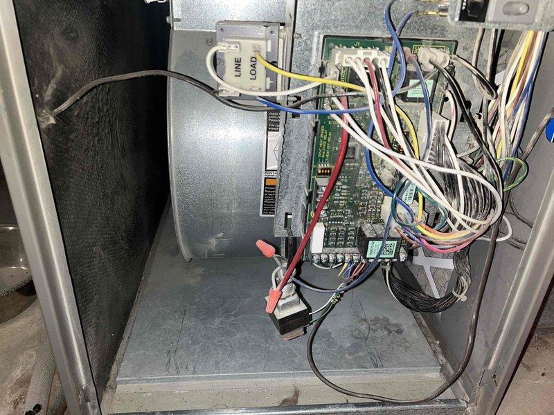 Completed preventative maintenance tune-up on a 5-year-old ground-level AC unit located in the backyard. Inspected and documented the condition of the 16x25x1 air filter, which showed moderate dust and dirt accumulation, and examined the control board and electrical connections within the unit, confirming all wiring and components were secure and functioning properly.