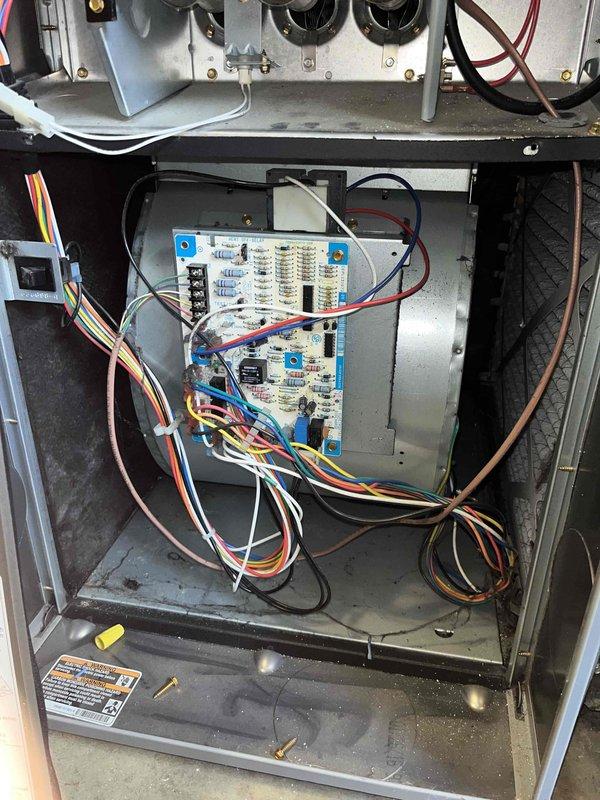 Completed comprehensive cooling maintenance tune-up on 15-year-old air conditioning system. Performed standard inspection of control board, electrical connections, and blower assembly; all components found operating within normal parameters. Inspected air filter showing moderate dust accumulation and addressed customer concern regarding noisy return vent; system confirmed working properly upon completion.