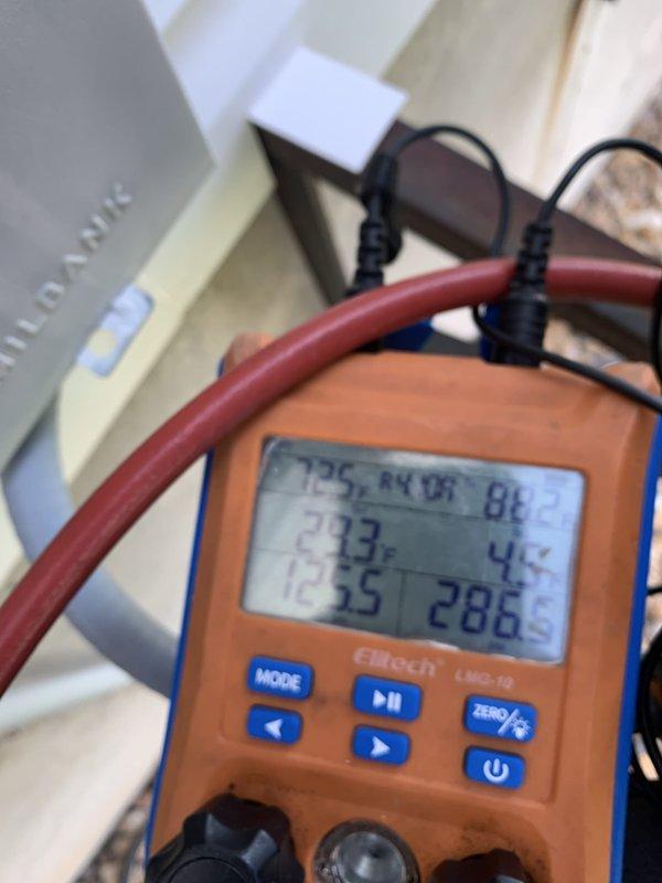 Completed comprehensive tune-up and maintenance on two residential air conditioning systems in a two-level home: one 9-year-old unit and one 15-year-old unit, both outdoor condensers. Performed full diagnostic testing on both systems including amperage draw measurements, voltage readings, temperature differentials, and refrigerant pressure analysis using digital multimeter and manifold gauges. Both units were operating within normal parameters with no issues identified; standard preventive maintenance procedures completed to ensure optimal performance and efficiency for the cooling season.