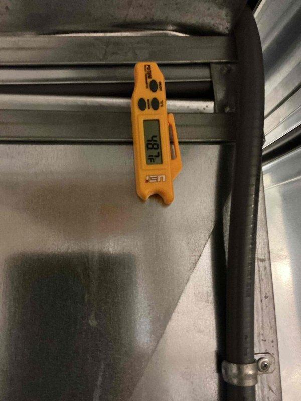 Responded to pre-sale inspection request for second-floor air conditioning unit not reaching proper temperature. Performed comprehensive system evaluation including temperature differential measurements across supply ductwork and air handling unit. Utilized digital thermometer to verify supply air temperatures at 69°F and assessed airflow distribution through metal ductwork system. Inspected air handler installation, duct connections, and insulation integrity in mechanical space to identify potential cooling deficiencies affecting second-floor temperature control.