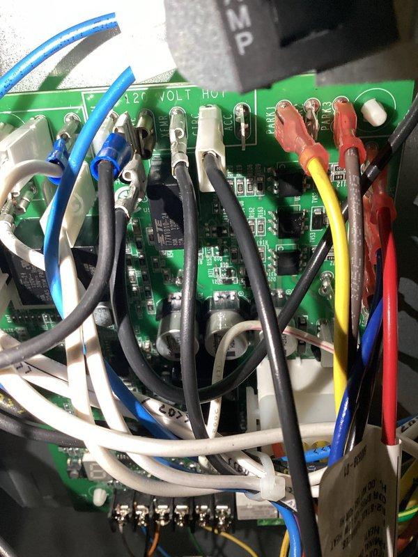Responded to third callback for HVAC unit intermittently shutting down due to thermostat tripping. Inspected condensate float switch and drain system as previously suggested by prior technician, verified control board wiring connections and voltage at terminals, and photographed circuit board assembly and mechanical components for documentation. Unit operational at time of departure; monitoring recommended to determine if issue persists.