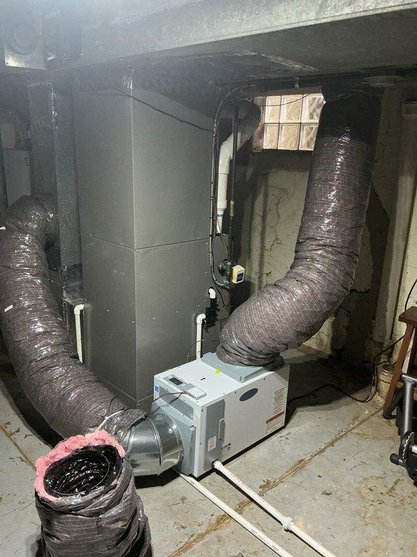 Returned to property to complete ductwork installation using supplied materials including 10" flexible duct, 10" stick-on start collar, and 3-foot panduit sections. Installed new flex duct connections to air handler unit in basement utility area, replacing damaged or collapsed ductwork sections. Secured all duct connections with proper collars and fasteners, ensuring airtight seals at junction points. Removed and disposed of old ductwork materials as specified. Verified system airflow and confirmed heating and cooling operation upon completion of ductwork modifications.