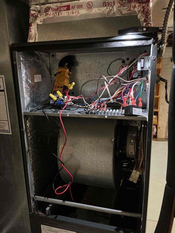 Responded to no cooling complaint on 4-year-old Lennox attic unit. Upon inspection, found corroded and deteriorated wire connections at the control board and terminal blocks, with visible rust on multiple connection points. Cleaned all corroded terminals, re-secured loose wire connections, and tested all electrical circuits for proper voltage and continuity. System restored to normal operation with proper cooling function confirmed.