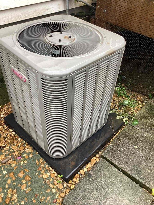 Responded to no cooling complaint on 10+ year old system with outdoor condenser unit and indoor air handler. Upon arrival, performed diagnostic evaluation of both indoor and outdoor components. Inspected aged air handler located in confined mechanical space showing normal wear and dust accumulation. Evaluated outdoor condenser unit positioned on ground-level pad with visible weathering consistent with age. System had been turned off overnight per customer report. Following troubleshooting procedures, identified issue and restored cooling operation to unit. Per special instructions, ensured thermostat was set to fan-on mode with AC function temporarily disabled as requested.
