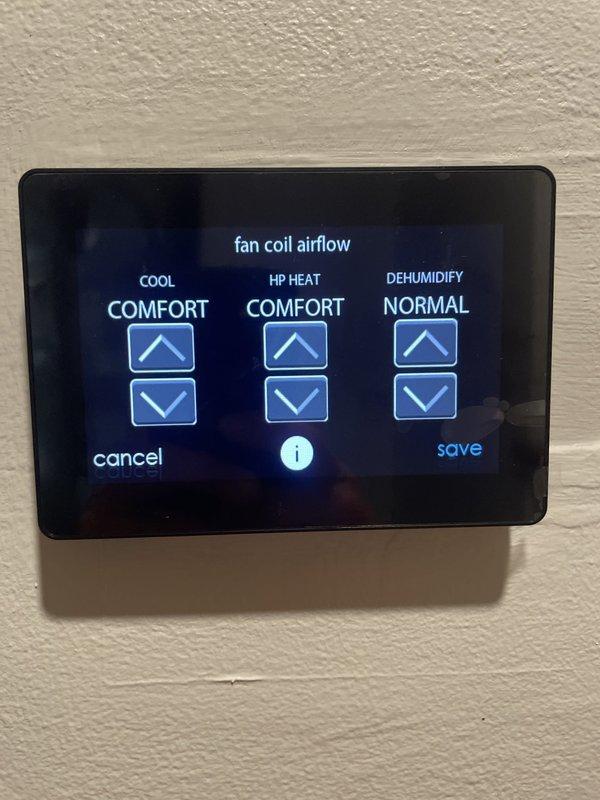 Returned to address callback regarding water running noise from AC unit after initial repair of service valve leak. Connected manifold gauge set to verify system pressures and confirm proper refrigerant charge levels following previous leak repair. Adjusted fan coil airflow settings through digital thermostat control panel to optimize system performance. Verified all repairs holding and system operating within manufacturer specifications with no active leaks detected.