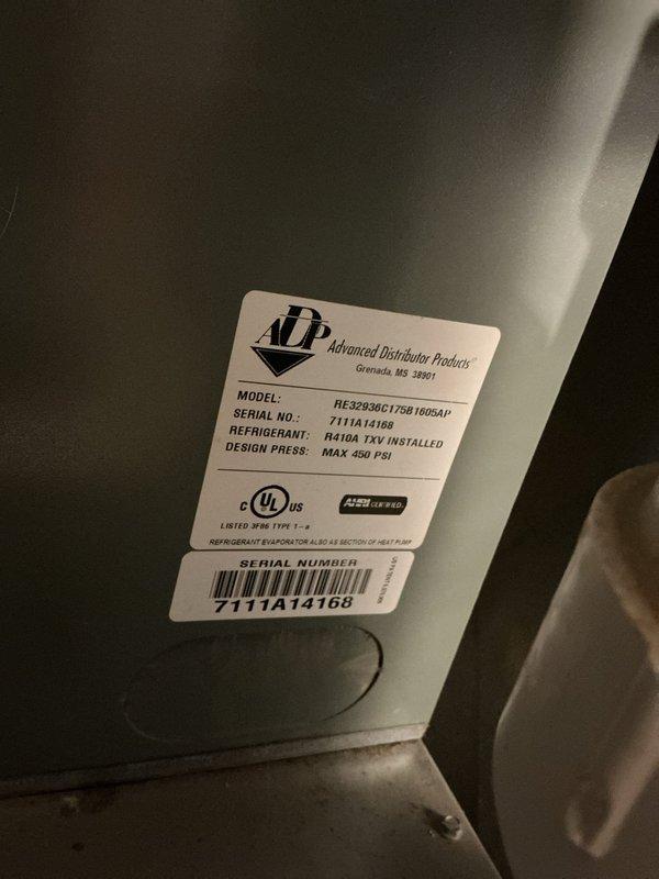 Responded to water leak complaint on basement HVAC unit. Upon arrival, inspected Advanced Distributor Products evaporator coil (Model: RE3Z93B6175B168BAP, Serial: 7111A14168) and conducted visual assessment of system components. Performed internal ductwork inspection using camera equipment to identify source of moisture intrusion and evaluate condition of interior surfaces. Documented equipment specifications and internal duct conditions with photographic evidence showing potential condensate drainage issues and accumulation within system.