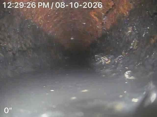 Performed main line cleanout and hydro-flush service in basement area. Camera inspection revealed rust buildup and corrosion on interior pipe walls, with mineral deposits present throughout the line. Successfully completed hydro-jetting procedure to clear blockages and restore proper drainage flow.
