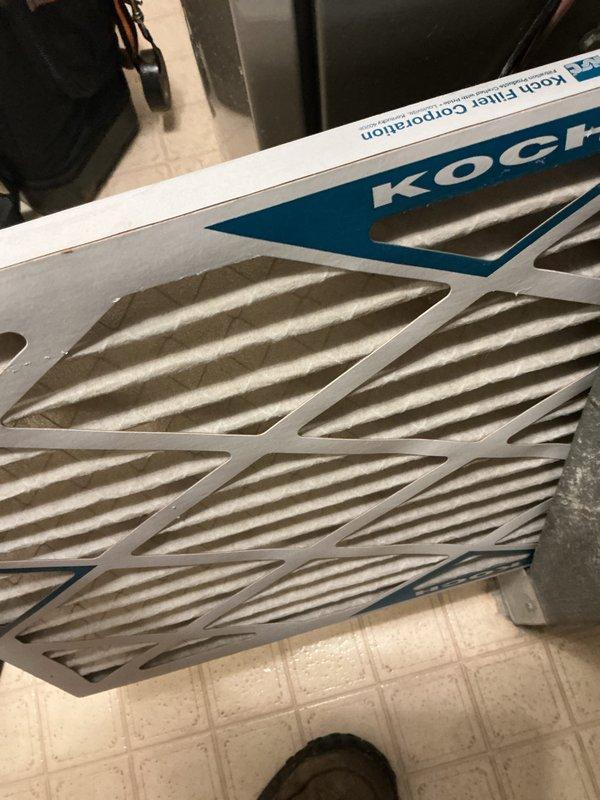 Completed cooling tune-up on 3-year-old outdoor AC unit. Performed standard maintenance inspection, checked condenser coil condition showing moderate dirt accumulation on fins, and inspected air filtration system with Koch brand pleated filters in place. All components operational and system running within normal parameters.