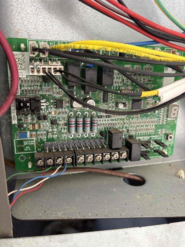 Responded to no cooling call on 8-year-old air conditioning system. Upon arrival, confirmed system was completely non-operational. Accessed control panel and inspected electrical components, circuit boards, and wiring harness. Identified failed control board preventing system operation. Replaced defective PCB with new circuit board, verified all electrical connections, and tested relay operation. Restored power to unit and confirmed proper system startup and cooling operation. System now functioning normally with all safety controls operational.