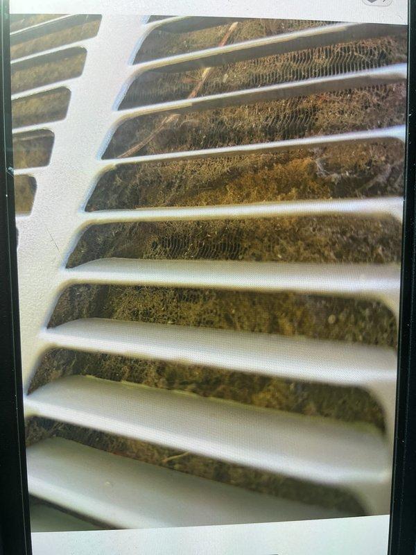 Responded to cooling deficiency complaint on 10-year-old ground-level unit. Upon inspection, found evaporator coil heavily contaminated with dirt, dust, and debris accumulation, significantly restricting airflow and reducing system efficiency. Measured supply air temperature at 49.1°F at register, confirming inadequate cooling performance. Documented coil condition and recommended thorough coil cleaning to restore proper airflow and system capacity.