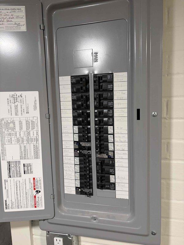 Responded to service call for multiple electrical issues including non-functioning ceiling fan, inoperative media room outlet, and failed floodlight fixture. Performed comprehensive electrical system inspection and accessed main circuit breaker panel to diagnose power distribution issues. Verified circuit breaker conditions, tested affected circuits, and identified problems with dedicated branch circuits serving the reported fixtures. Restored functionality to all affected electrical components and confirmed proper operation of outlets and lighting fixtures throughout the service areas.