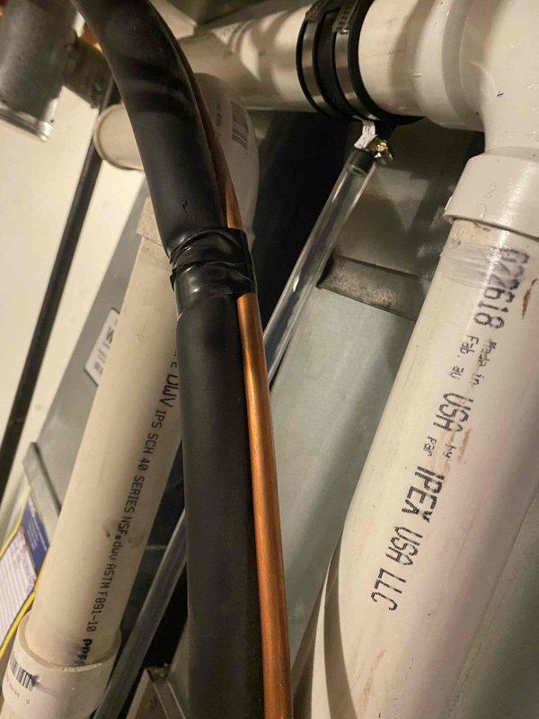 Installed a 2" PVC coupler with drain adapter to the HVAC system's condensate drain line. The repair addressed drainage issues and ensures proper condensate removal from the air handler unit. System tested and confirmed operational for both heating and cooling modes.