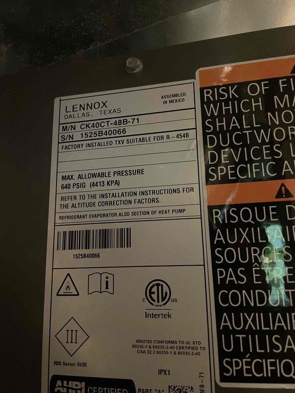 Performed comprehensive cooling season tune-up on 1-year-old Lennox condensing unit (Model CK40CT-48B-71, S/N 1525B40066). Completed full system inspection including condenser coil evaluation, which showed moderate accumulation of dirt and debris between aluminum fins requiring attention during next maintenance cycle. All system components operating within manufacturer specifications with no deficiencies noted at time of service.