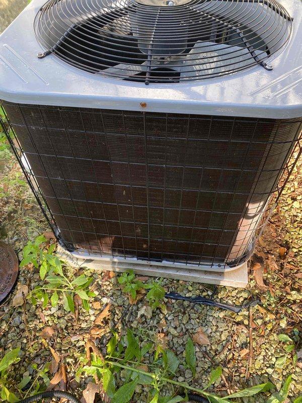 Completed preventive maintenance tune-up on single outdoor ground-level air conditioning unit. Performed comprehensive system inspection including blower assembly, electrical connections, and condenser unit. Verified proper operation of fan motor, inspected wiring harnesses and control connections, and assessed overall system condition. Noted vegetation growth around condenser unit base requiring future clearance to maintain adequate airflow and prevent debris accumulation.
