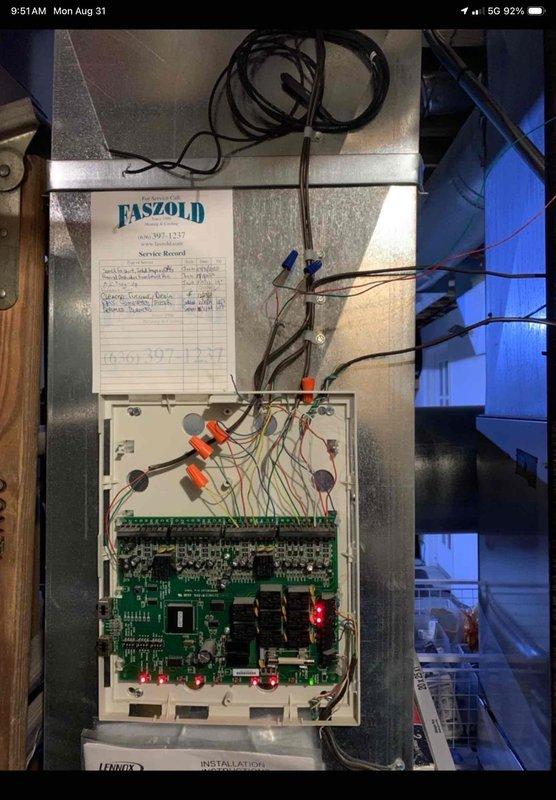 Responded to no airflow complaint on second floor. Upon inspection, found missing fuse on control board as reported. Installed replacement fuse on Lennox control board, verified all connections secure, and confirmed proper LED indicators illuminated. Tested system operation and verified airflow restored to all second floor vents.