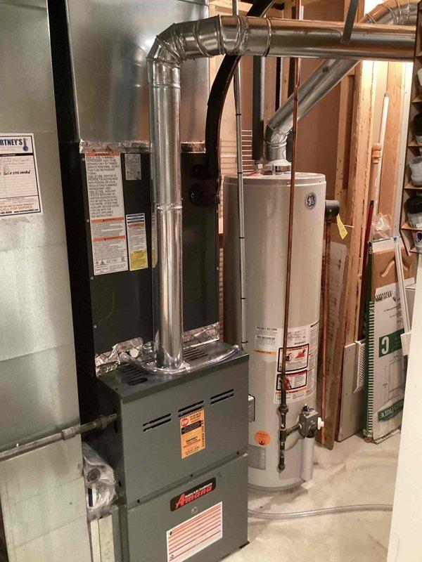 Completed warranty replacement of evaporator coil (S/N 1703414305) on Amana furnace system to restore cooling capability. Removed failed coil, installed replacement unit, and retained defective part for warranty processing. System tested and verified operational upon completion.