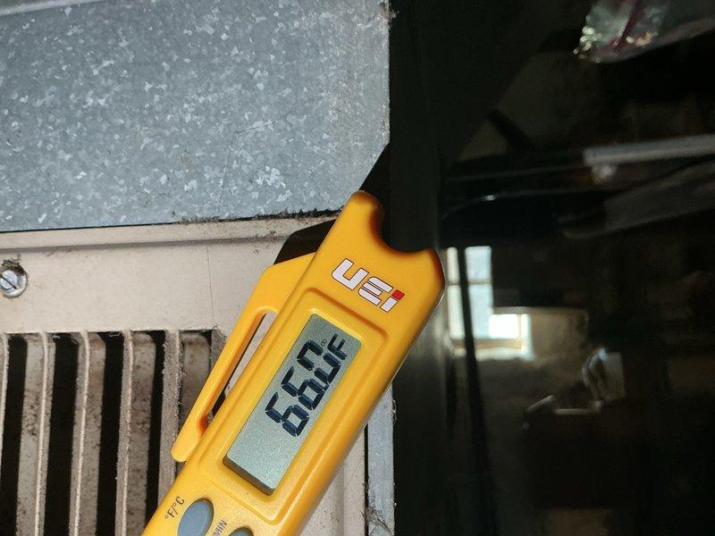 Responded to no cooling complaint on 10+ year old outdoor unit. Upon arrival, confirmed outdoor fan motor operating but system not producing cool air. Performed diagnostic temperature measurements, recording 81.8°F at return air filter and 66.9°F at equipment. Identified cooling system failure preventing proper refrigeration cycle operation.