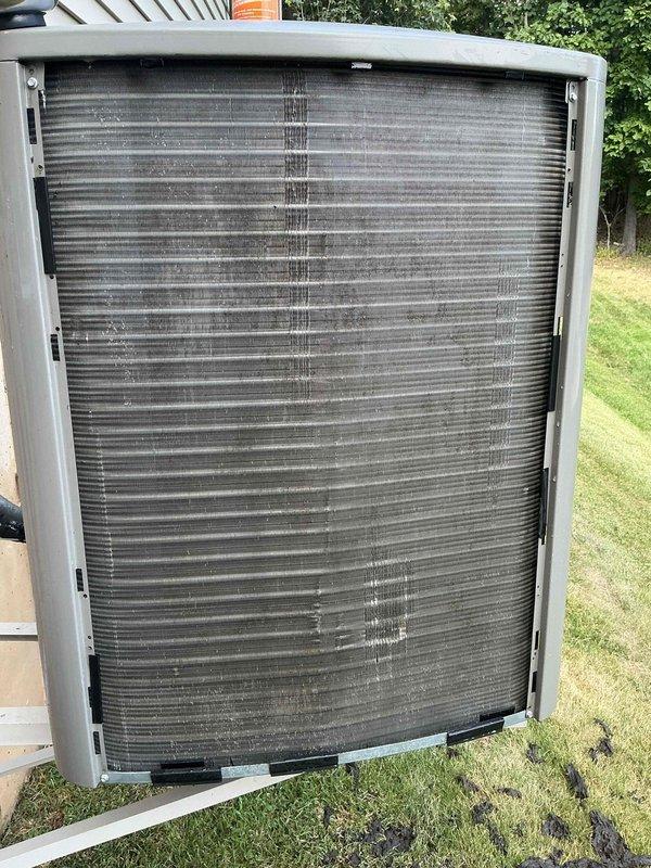 Responded to no cooling call on 3-year-old Lennox system displaying "alert 413: high pressure switch strike lockout" error. Upon arrival, found severely restricted airflow due to heavily soiled air filter and condenser coil clogged with debris and dirt accumulation. Replaced dirty air filter and thoroughly cleaned condenser coil fins to restore proper airflow and heat transfer. Reset high pressure lockout, verified system pressures returned to normal operating range, and confirmed unit cooling properly with no error codes. System restored to full operation.