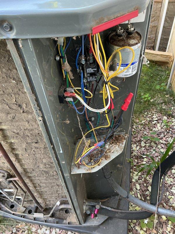 Responded to no cooling complaint on 3-year-old Trane system. Upon inspection, found outdoor unit condenser coil heavily soiled with dirt, dust, and debris accumulation restricting airflow. Removed access panel, inspected electrical components including capacitor, contactor, and wiring connections—all found secure and functioning properly. Cleaned condenser coil to restore proper heat transfer and airflow. Verified refrigerant lines intact with no visible leaks. System tested and confirmed operational with restored cooling capacity.