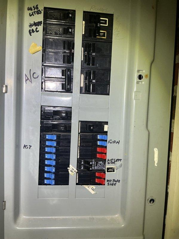 Responded to no cooling complaint on residential air conditioning system. Upon arrival, unit was found to be off due to tripped circuit breaker in main electrical panel. Inspected breaker panel, identified A/C circuit, reset breaker, and restored power to outdoor condensing unit. Verified system operation and proper startup sequence with unit running normally upon departure.