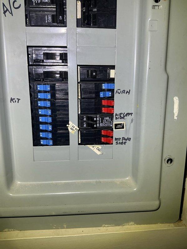 Responded to no cooling complaint on residential air conditioning system. Upon arrival, unit was found to be off due to tripped circuit breaker in main electrical panel. Inspected breaker panel, identified A/C circuit, reset breaker, and restored power to outdoor condensing unit. Verified system operation and proper startup sequence with unit running normally upon departure.