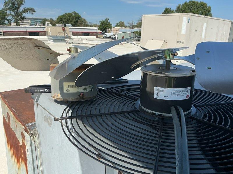 Replaced defective motor and fan blade assembly on rooftop unit WP5-43. Parts were ordered from Connor Co with a 3-5 business day lead time and picked up from Faszold for installation. Upon completion, old components were disposed of per standard protocol, and unit was returned to operational status with proper airflow restored.