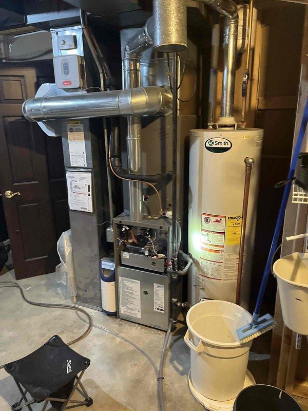 Completed comprehensive heating tune-up on Lennox furnace system, performing standard inspection protocol and verifying all operational parameters within manufacturer specifications. Inspected and documented 16x25x4 pleated air filter condition, confirmed proper ductwork connections, and assessed overall system performance. All components functioning properly with no deficiencies noted during inspection.