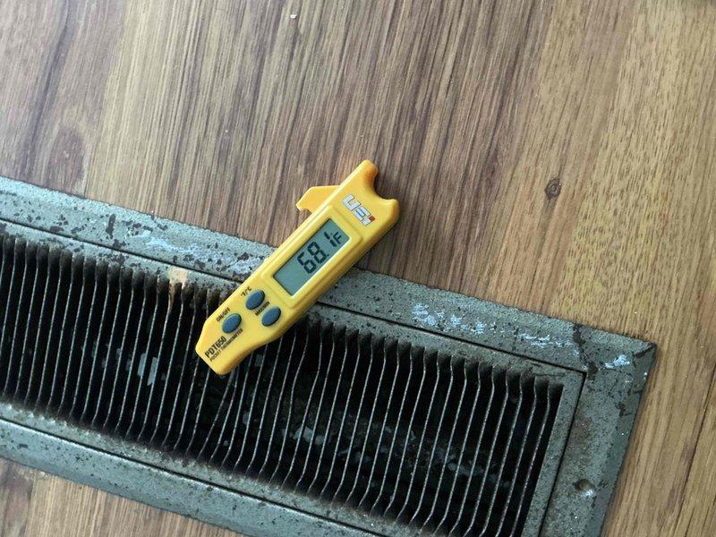 Responded to callback for 5-year-old unit with ongoing no cooling complaint. Previous technician had advised customer to clean unit, but issue persisted. Performed comprehensive diagnostic evaluation using digital manifold gauges and temperature probes. Measured supply air temperature at floor register reading 58.4°F and return air temperature at 95°F, indicating inadequate cooling performance. Conducted refrigerant pressure and temperature analysis across system to identify root cause of cooling deficiency. Documentation captured for recall warranty processing.