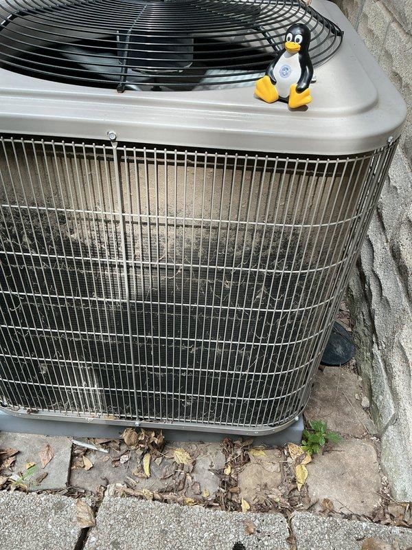 Completed comprehensive cooling system tune-up on outdoor condensing unit located on side of home. Performed full preventative maintenance protocol including inspection of compressor operation, refrigerant levels, electrical connections, and condenser coil condition. Unit showed signs of age with accumulated debris in coil fins; cleaned exterior surfaces and removed organic matter from base area to ensure proper airflow and efficient operation.
