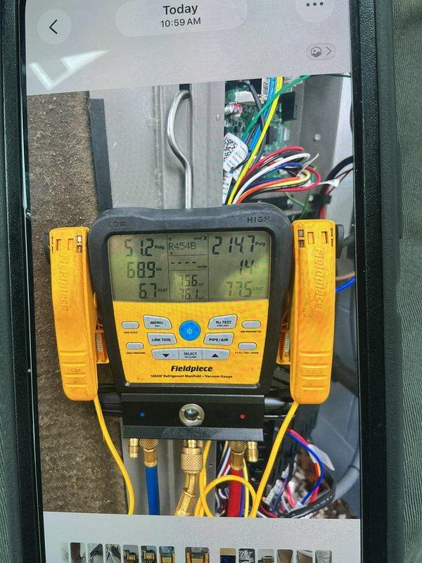 Responded to service call for unit displaying error codes 411 and A600 on a communicating RDSS40 system under first-year warranty. Upon arrival, performed diagnostic testing using manifold gauges to assess system performance and pressures. Inspected 17-year-old humidifier mounted on supply side and confirmed it requires replacement due to age and operational concerns. Evaluated heavily soiled air filter showing significant dust and debris accumulation, indicating need for replacement. Assessed ductwork requirements for additional supply run in basement, confirming locations and clearances for installation of 6-inch ductwork components including elbows, torpedo fitting, boot, and swivel tee. Verified electrical disconnect and whip requirements, and confirmed adequate wall clearance for proper installation and code compliance.